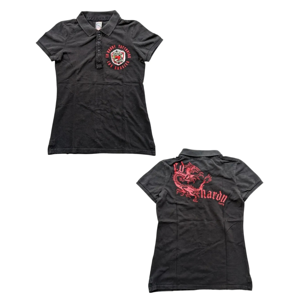 ED HARDY - Kaos Kerah Kaos Polo Wanita Hitam Size M