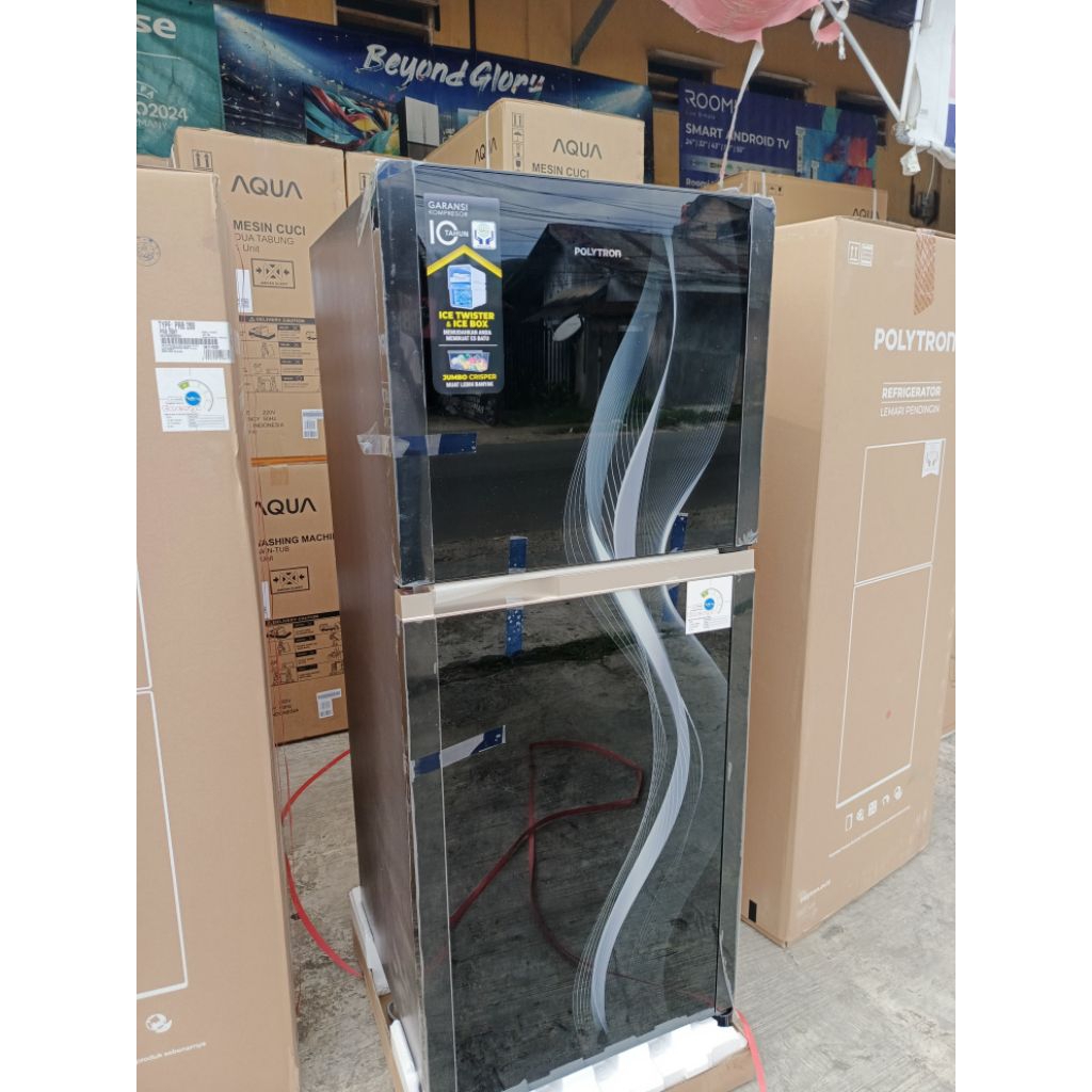 kulkas polytron 2 pintu non salju/kulkas polytron 20CLB pintu kaca