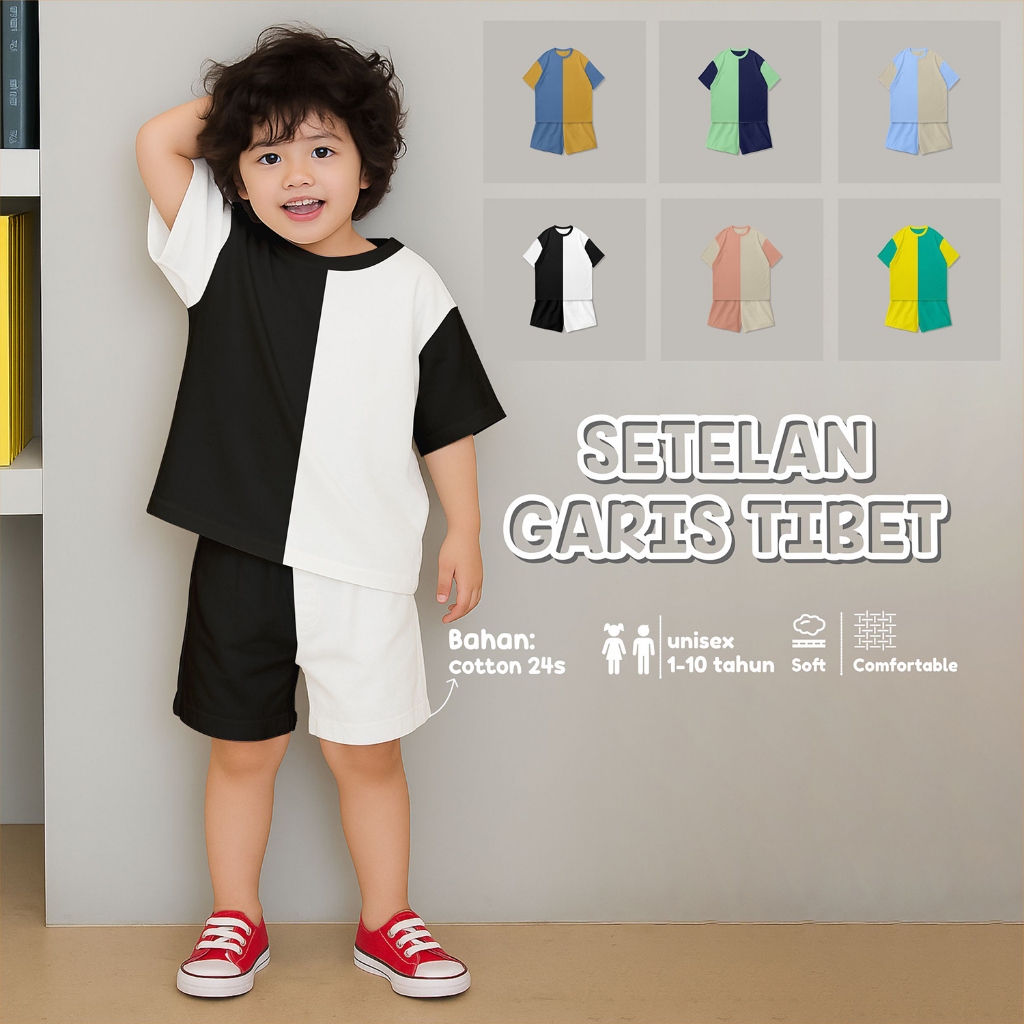 Setelan Anak Usia 1 - 10 Tahun Two Tone Unisex