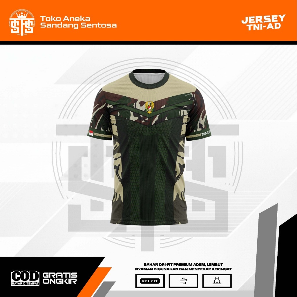 JERSEY TNI-AD LENGAN PENDEK / BAJU OLAHRAGA TNI-AD / DRY-FIT JERSEY TNI-AD / BAJU OLAHRAGA TNI
