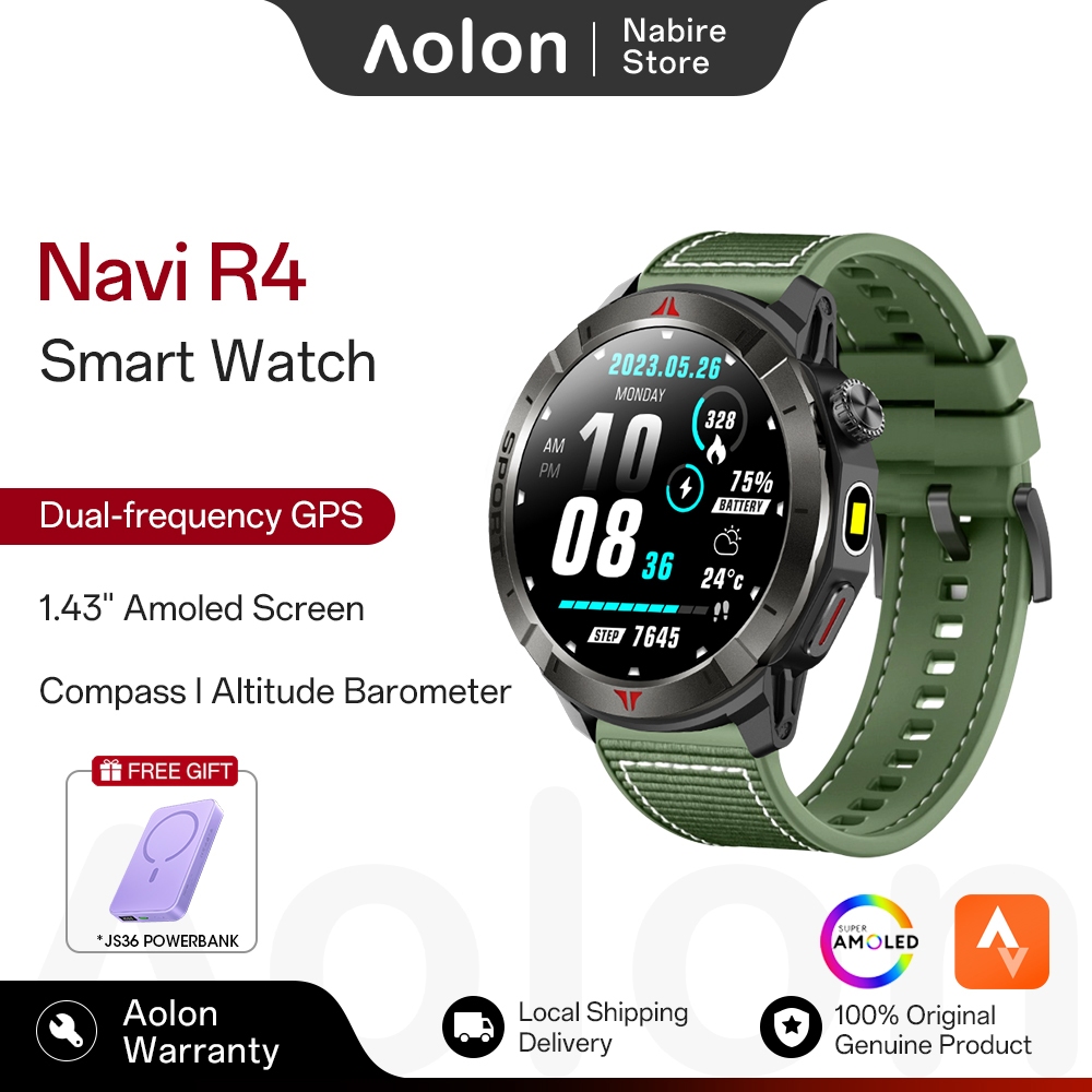 Aolon NAVI R4 Smartwatch Compass Altimeter Cover Lock Flashlight AMOLED Smartwatch Man Strava