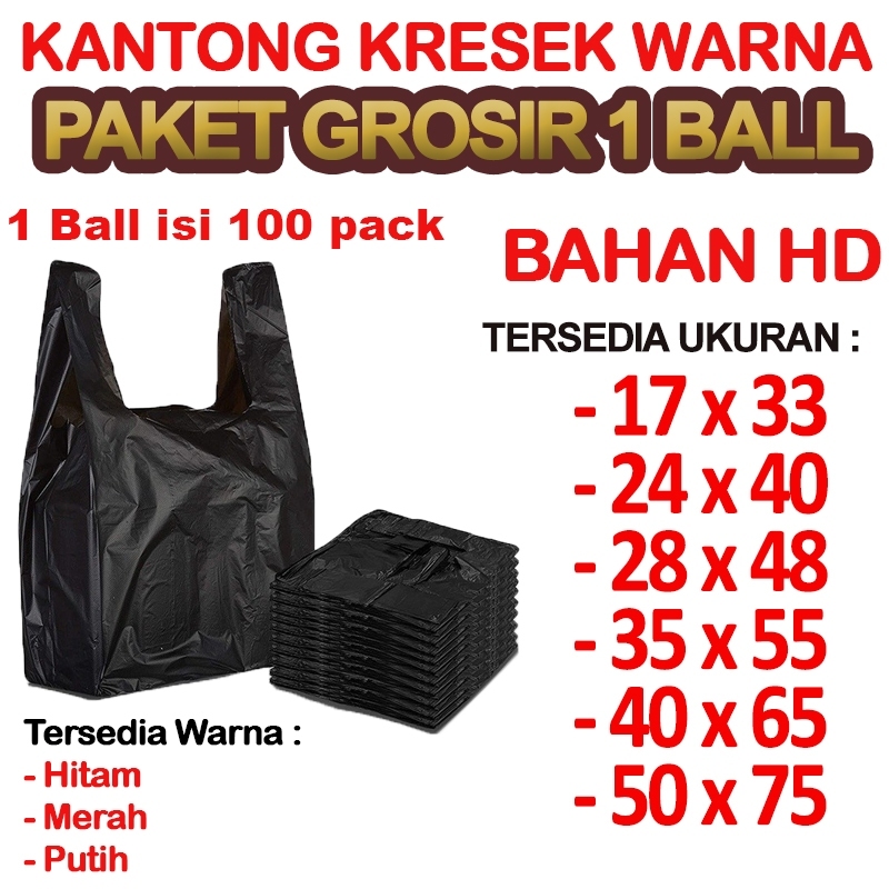 Kantong Plastik | kantong Kresek | Kantong Plastik Hitam  merah putih PAKET 1 BALL