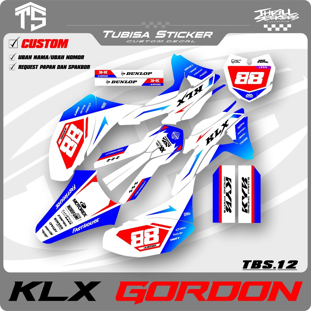 DECAL KAWASAKI KLX GORDON FULL BODY | STICKER KLX GORDON MERAH HITAM | DECAL KLX. TBS 12