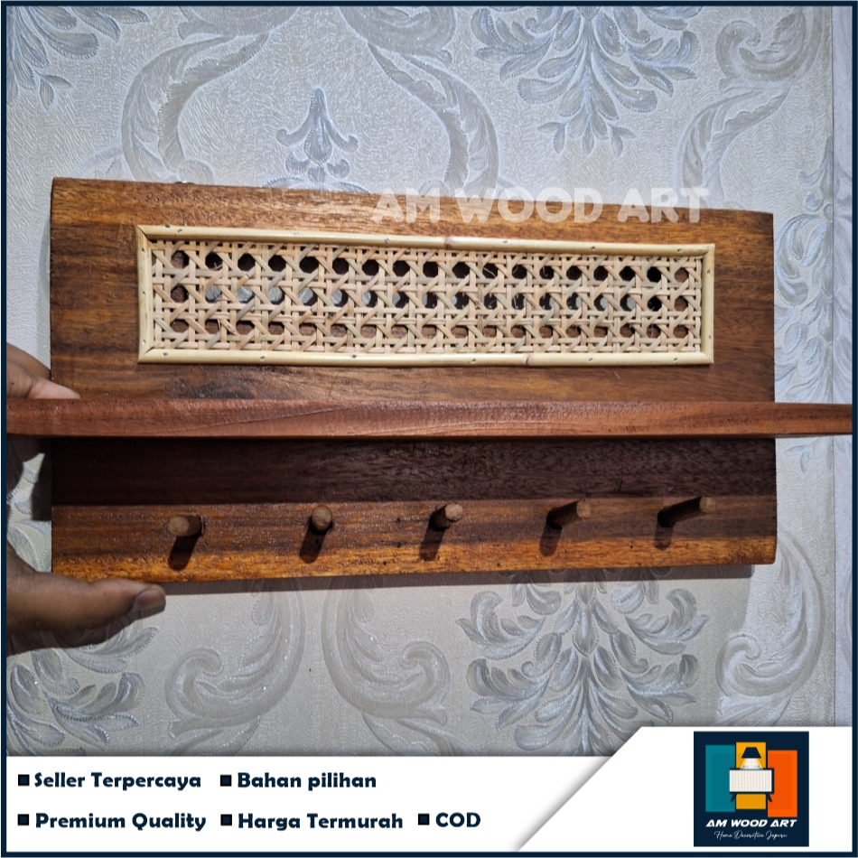 Kapstok & Gantungan Kunci Rotan Minimalis / Properti Rumah / Home Decor / Kayu Jati