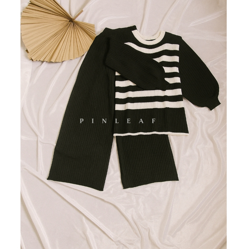 ONE SET CELANA KULOT + YUKI BLOUSE KNIT LENGAN BALON/SETELAN RAJUT