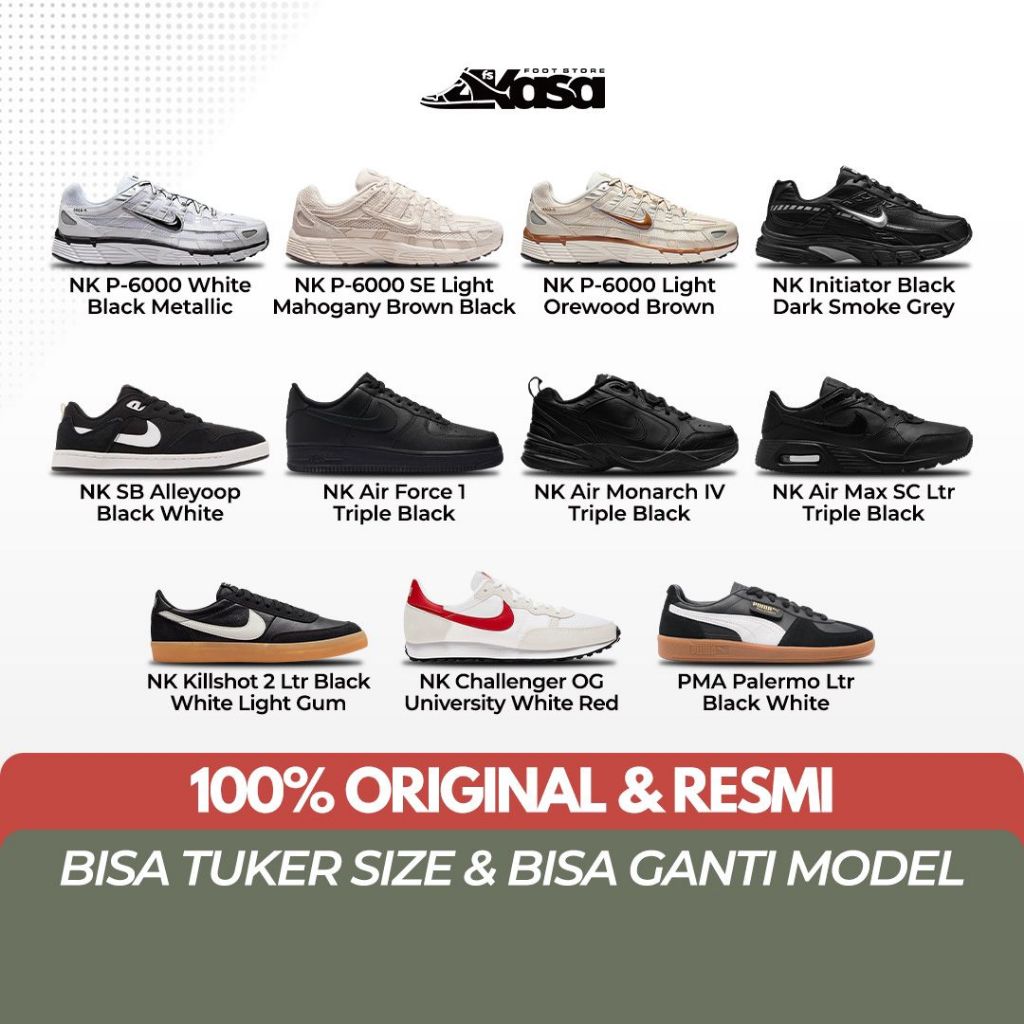 Sepatu Sneakers Pria NK P-6000 White Black Metallic | Orewood Mahogany | Air Monarch |Killshot | Pal