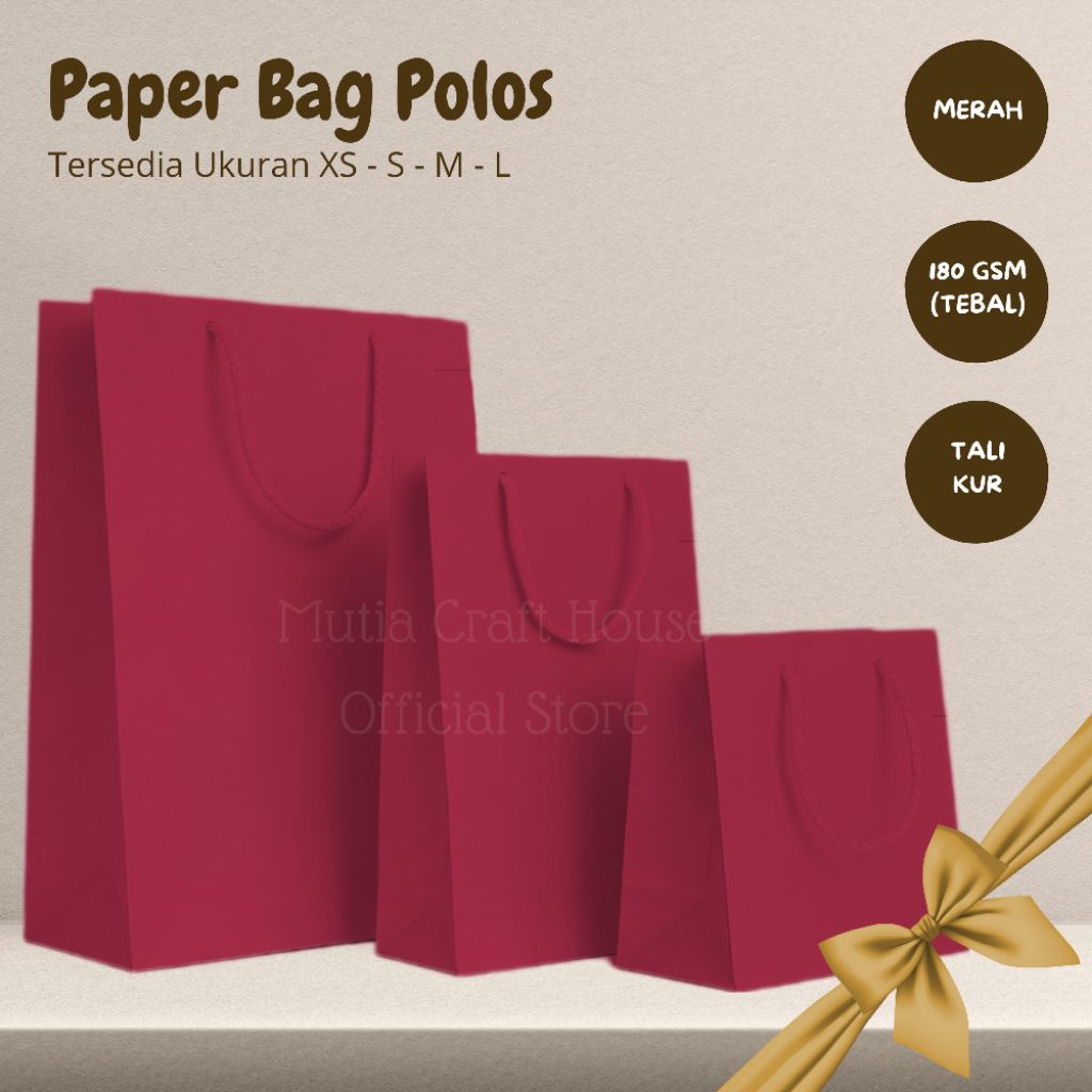 Paper Bag Polos Merah | Paper Bag Portrait Tebal | Shopping Bag Potrait