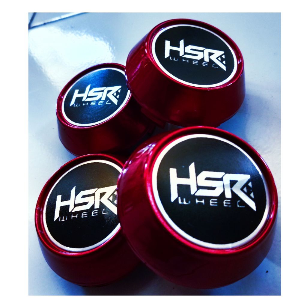 Dop center velg logo HSR. Variasi kerucut merah. Diameter 6,5 cm