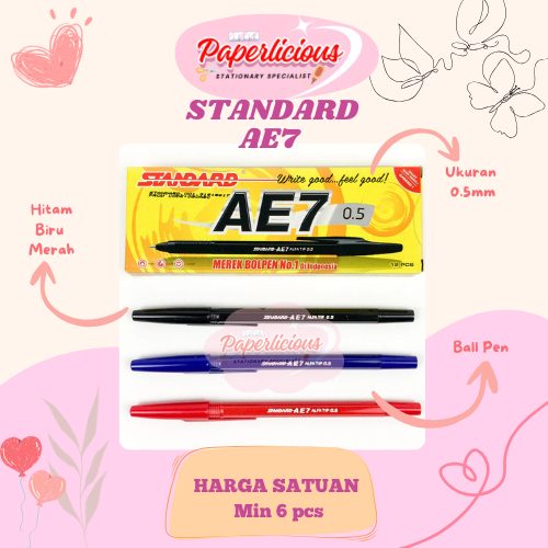 

1 PCS Pulpen Standard AE7 0.7 HItam Biru Merah Eceran