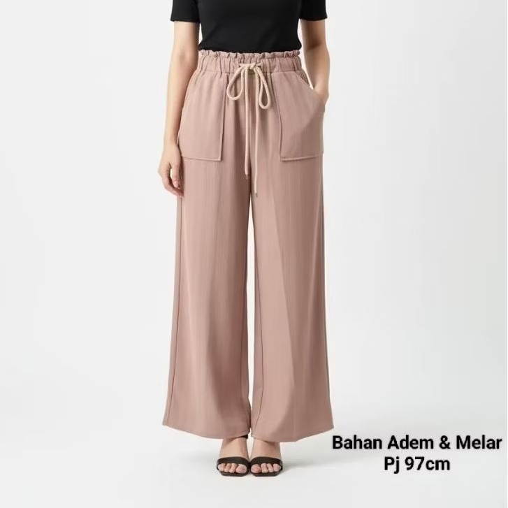 Celana Kulot Wanita Karet Pinggang Tali Serut
