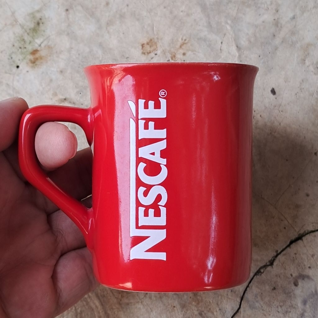 Mug merah Nescafe Kecil Motif polos original versi lama vintage jadul