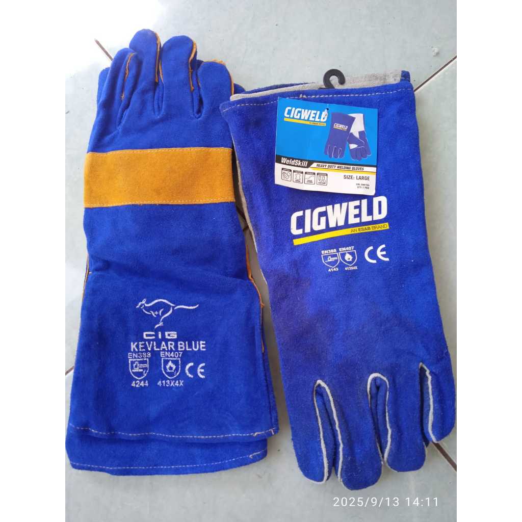 Paket Sarung Tangan Las CIGWELD Heavy Duty & CIG Kevlar Blue, Sarung Tangan Las Biru Berkualitas Tin