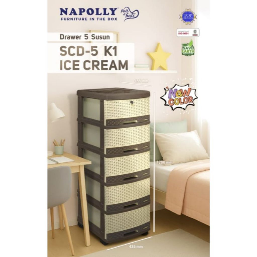 LEMARI LACI PLASTIK MOTIF ROTAN MODERN KUAT KOKOH