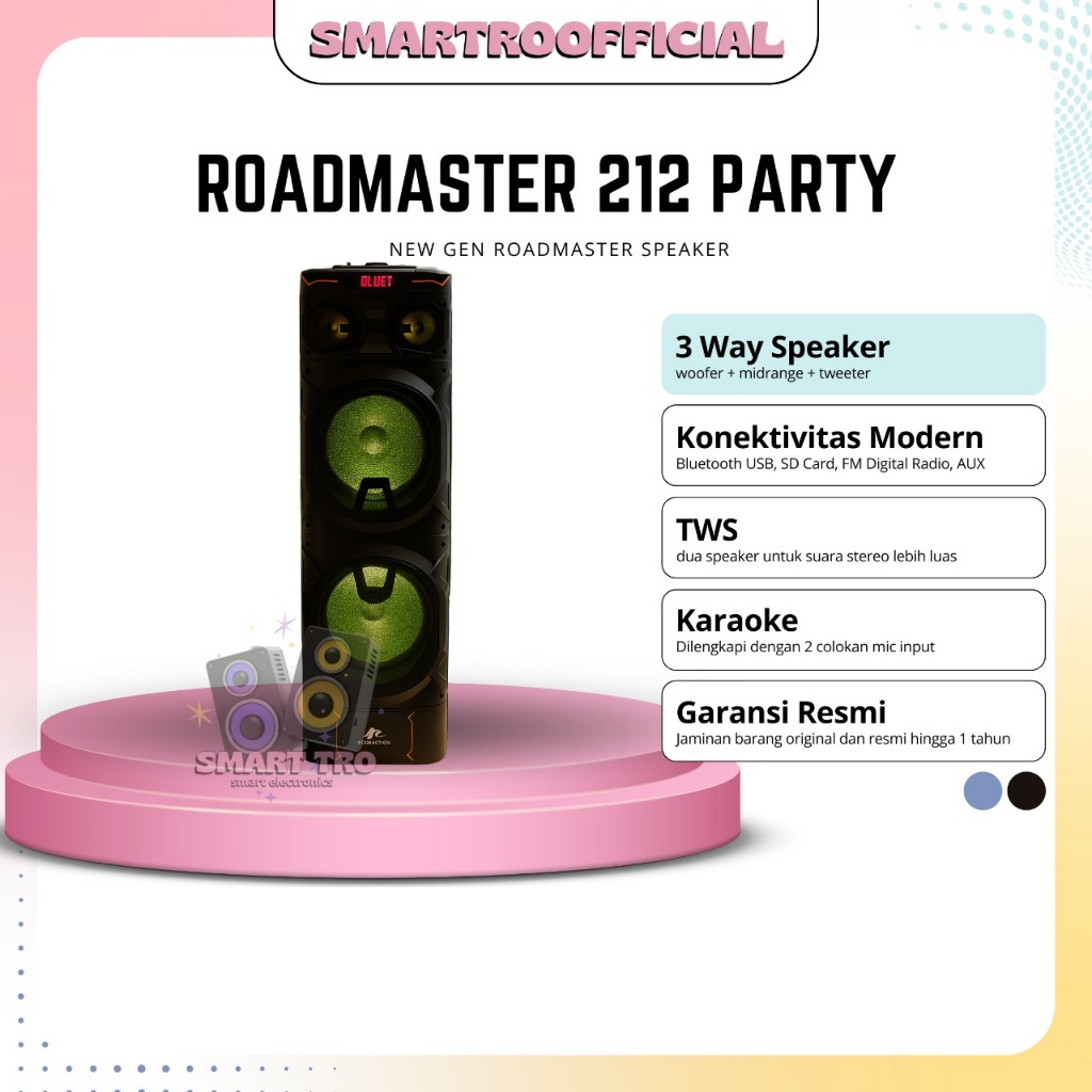(BONUS 2MIC WIRELESS) SPEAKER ROADMASTER PARTY 212 BLUETOOTH PORTABLE  TWS