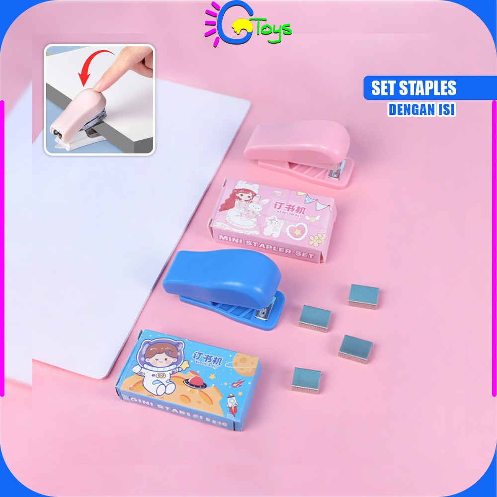 

CR-A50 Staples Mini Set Karakter Animal Warna Pastel Portable / Stapler Kecil Set Isi Hekter 24/6 Stasionary Perlengkapan Kantor Import