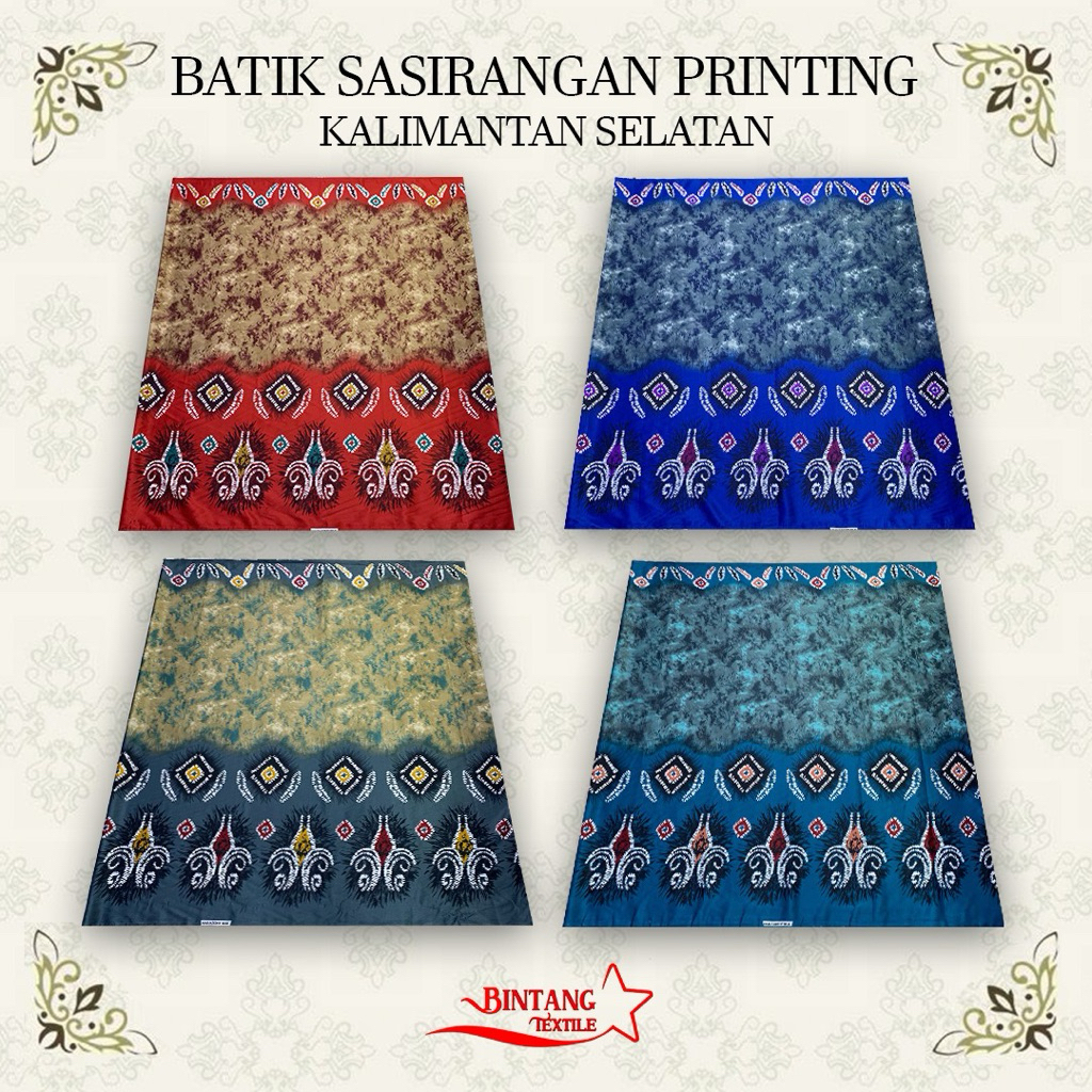 Kain Batik Etnik Khas Kalsel Sasirangan Banjar Pria Wanita Printing Bromelia bahan Semi Sutera - Har