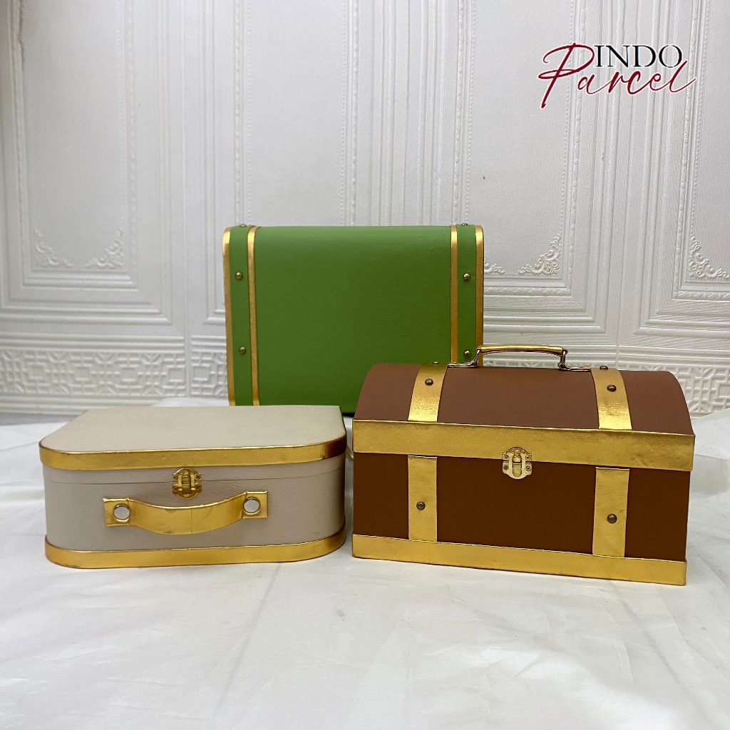 INDOPARCEL - Tas Box Koper Elegan Box Koper Kulit Sintetis Tas Koper Antik Penyimpanan Barang Mewah 