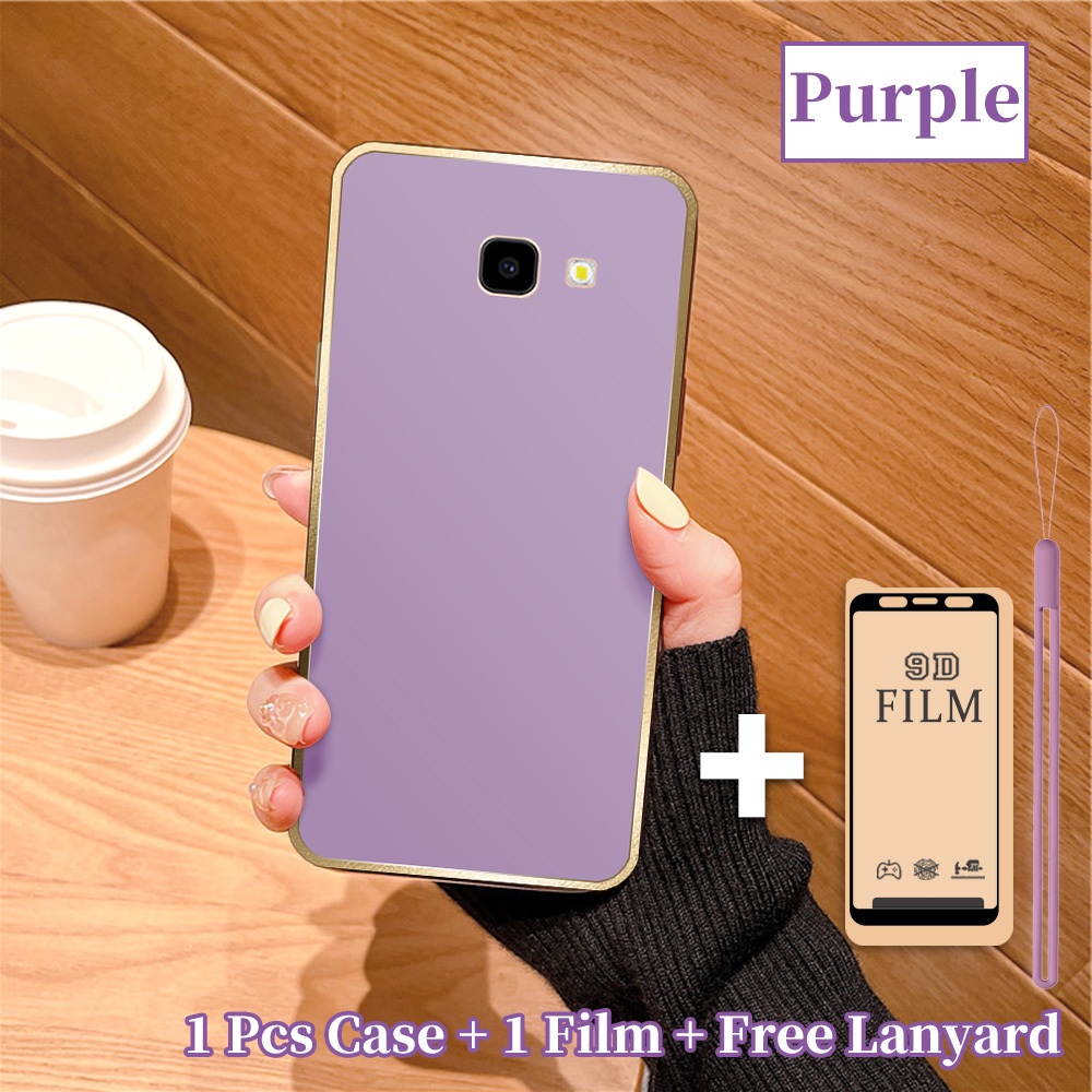 2 in 1 Casing HP Samsung J4 Plus J4+ Case Tipis softcase Bingkai Emas estetik dengan Film keramik an