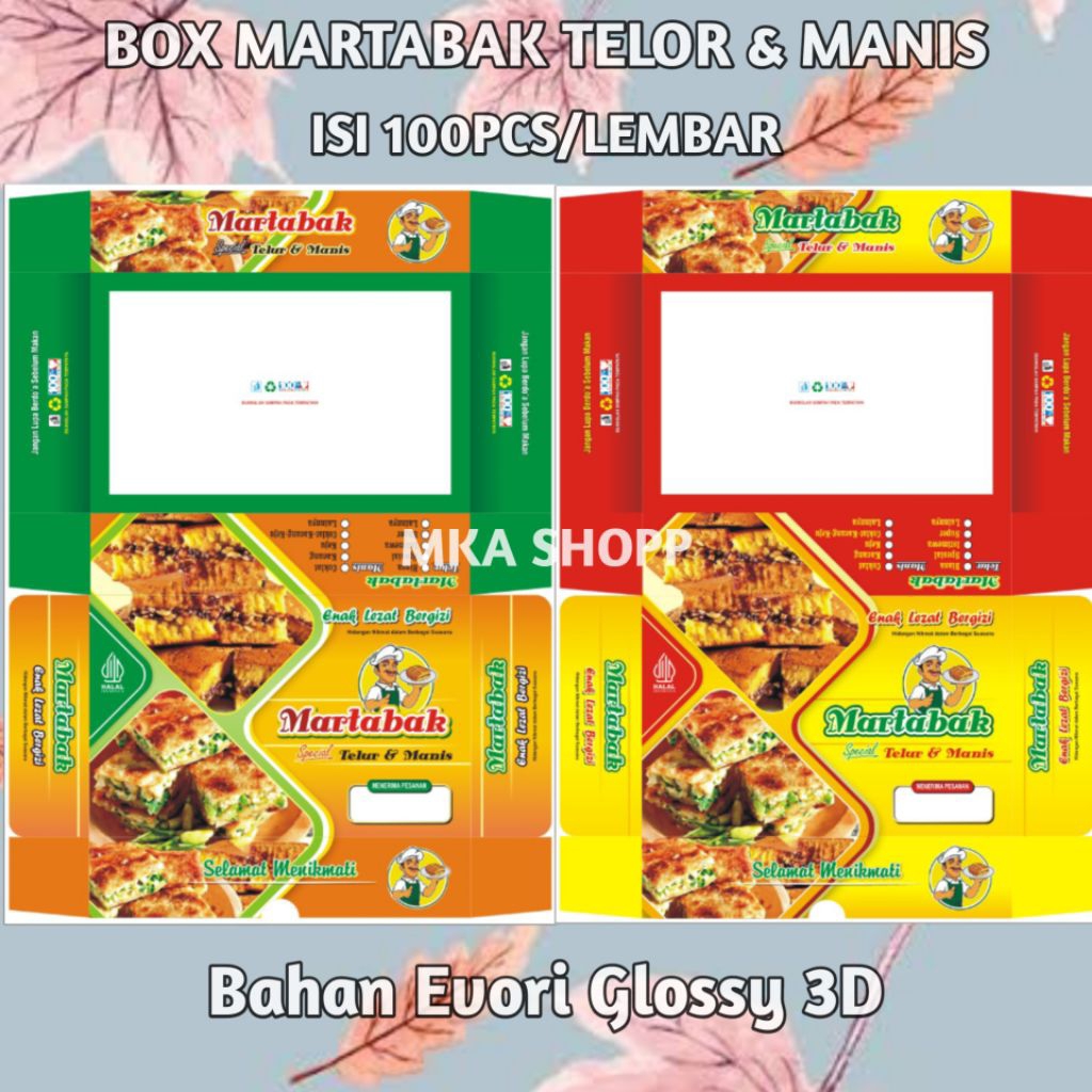 100 lembar kardus martabak telur & manis / box martabak telor & manis motif 3D Evori Glossy / kemasa