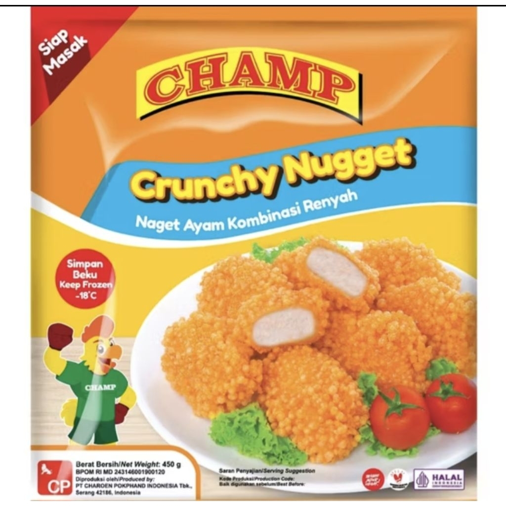 

champ crunchy nugget 450g(2 pack gratis minyak gelas rosebrand)