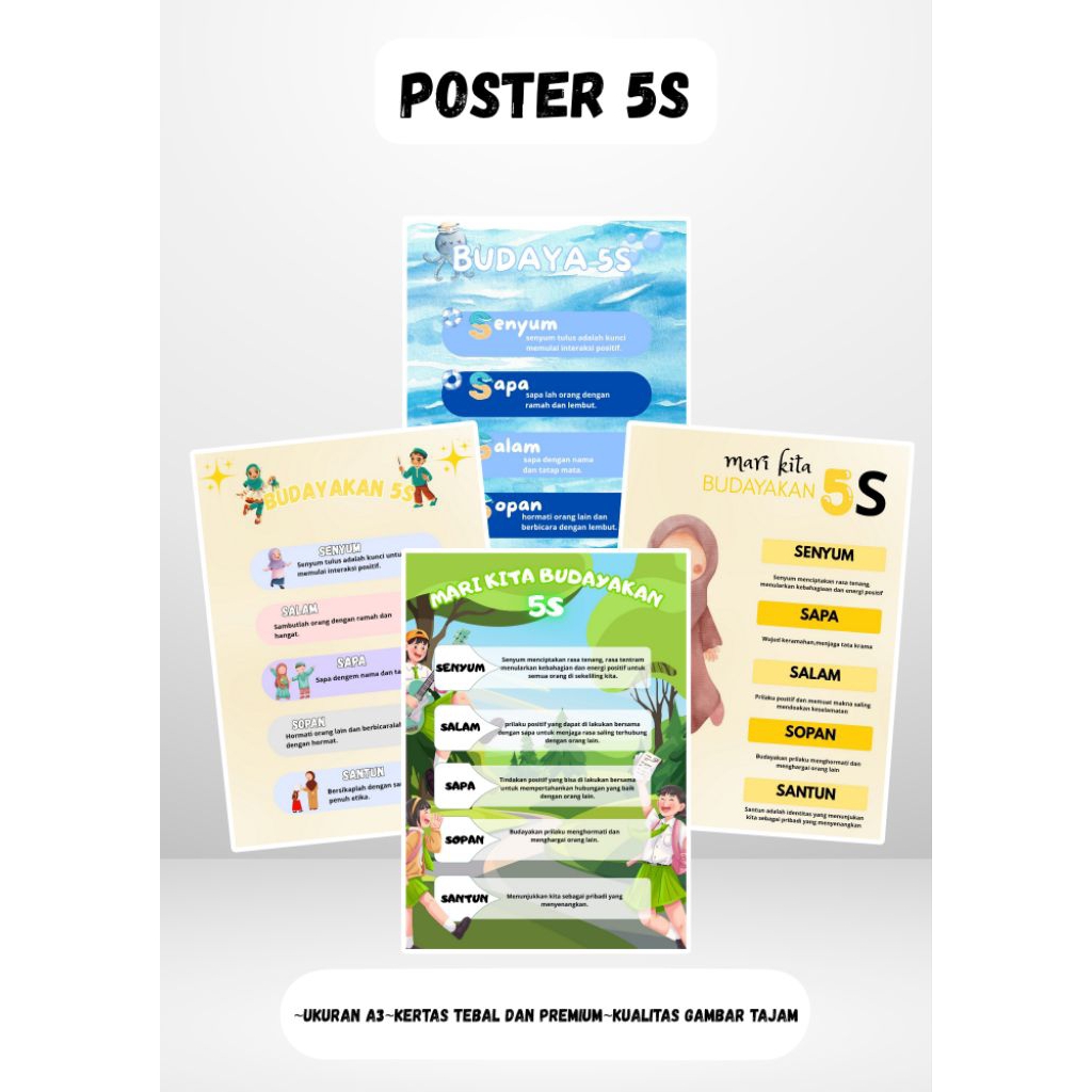 

Poster Edukasi Anak – Budayakan 5S Senyum Sapa Salam Sopan Santun – A3 Tebal