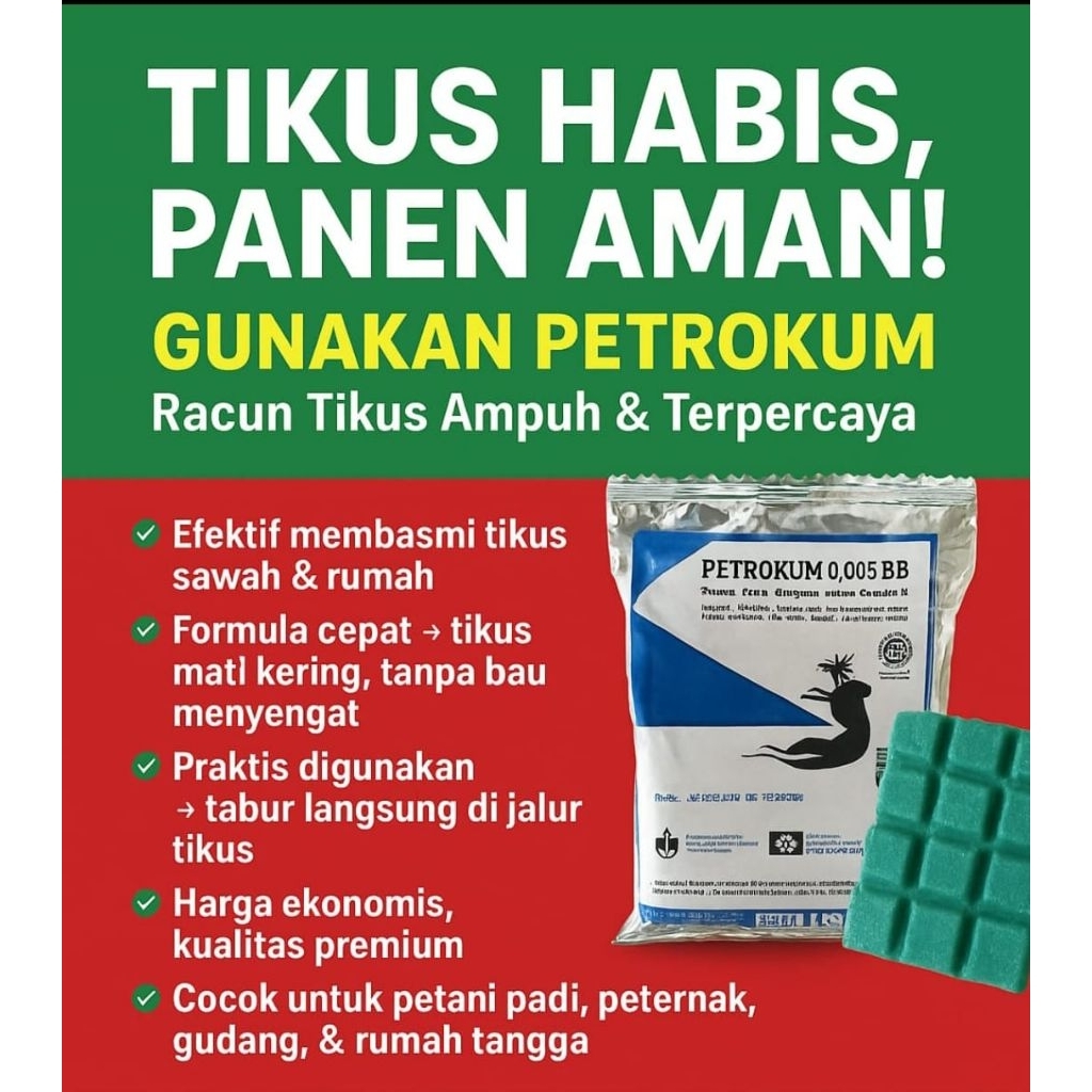 RACUN TIKUS PETROKUM MATI KERING TANPA BAU / RACUN TIKUS AMPUH MATI KERING TANPA BAU ORIGINAL