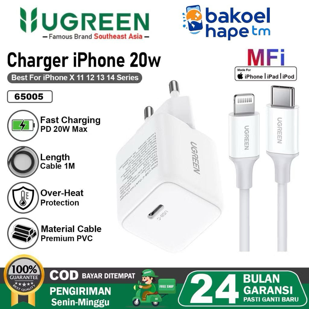 adaptor ugreen gan 20watt satu set kabel mfi
