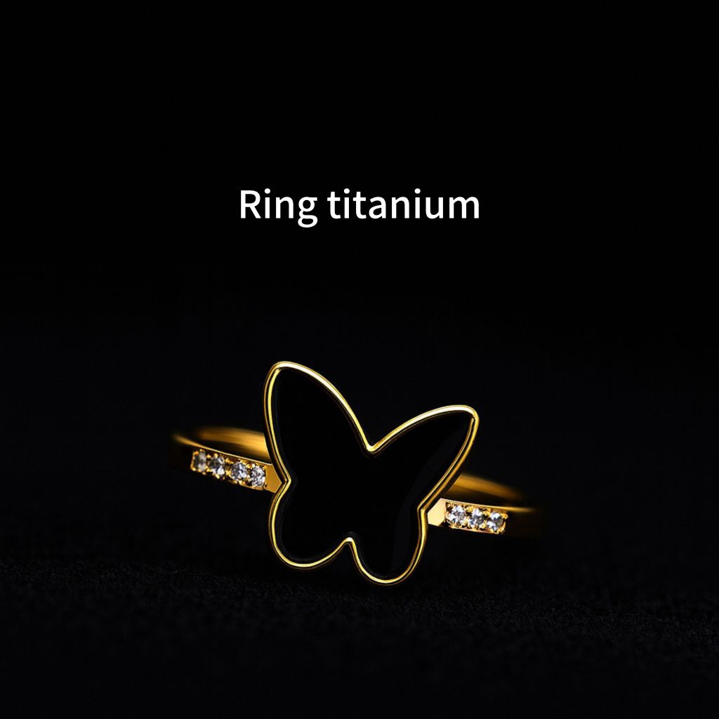 Cincin Titanium Wanita elegan motif Kupu-kupu dengan hiasan batu zircon | cincin wanita kekinian