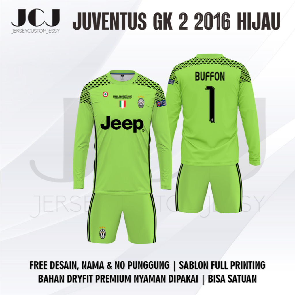 Jersey 7UVENTU5 Home Kiper 2016-2017 Custom Nama Nomor Dryfit Dewasa Anak Free Custom Lengan Panjang