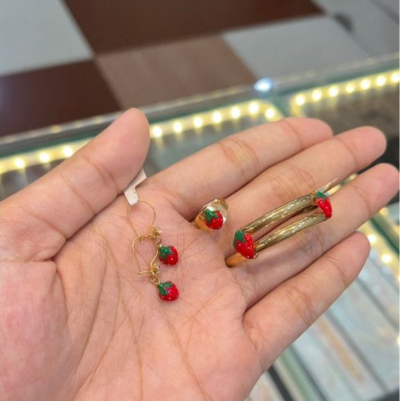 ANTING ANAK MODEL LUCU EMAS ASLI  ANTING ANAK ANAK KIDS FRUITS STRAWBERRY