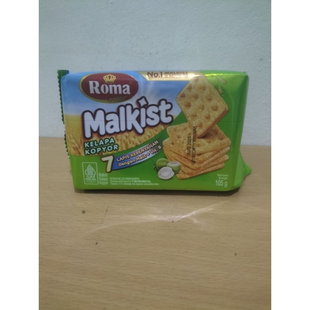 Roma Malkist Kelapa Kopyor – Biskuit Crackers Rasa Kelapa Renyah (1Dus isi 30 pack)