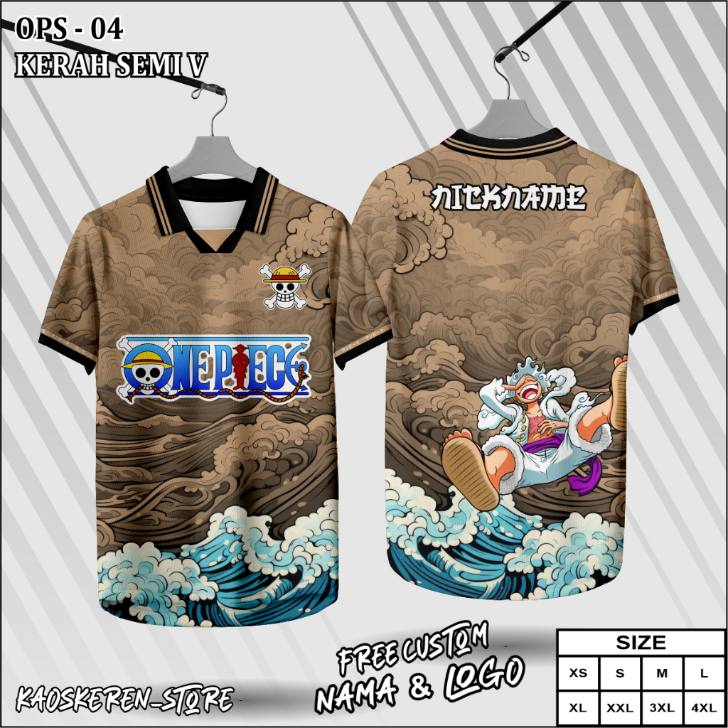 jersey monkey d lufffy kerah v neck onepiece kaos monkey d luffy gear five free custom
