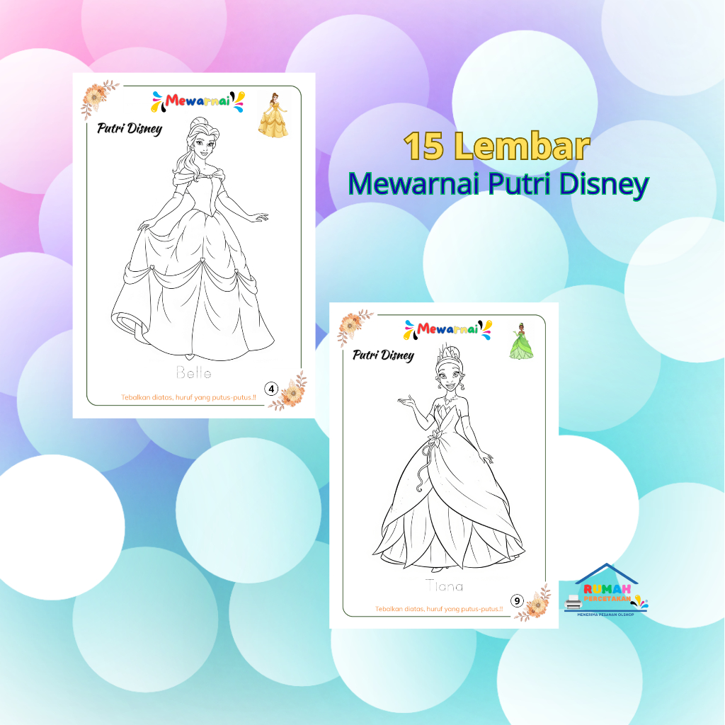 

15 Lembar Kertas Mewarnai Putri Disney A5 80g