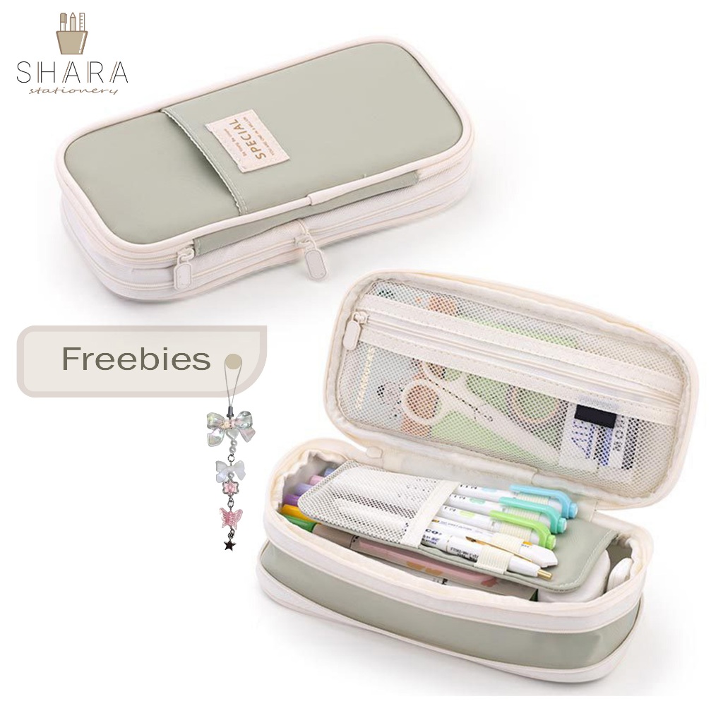 

[SHARA]Pencil Case Kanvas Estetik Tempat Pensil Ritsleting Model Korea Angoo