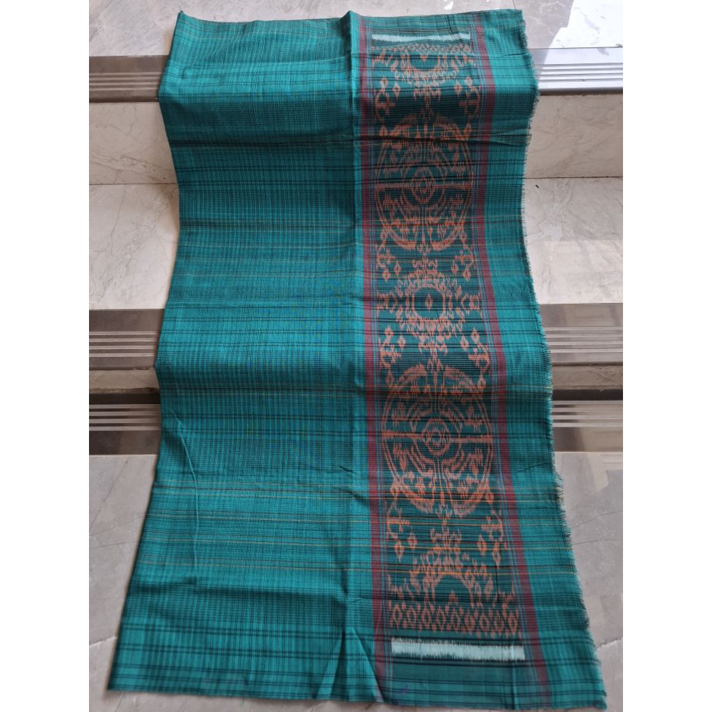 KAIN TENUN ENDEK DOBOL BALI WARNA HIJAU TOSCA