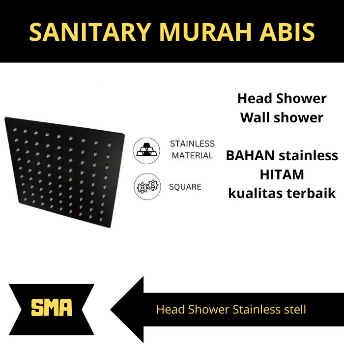 SOLVEX Kepala Shower Stainless HITAM Head Wall Shower Kotak 10 INC 25X25 CM