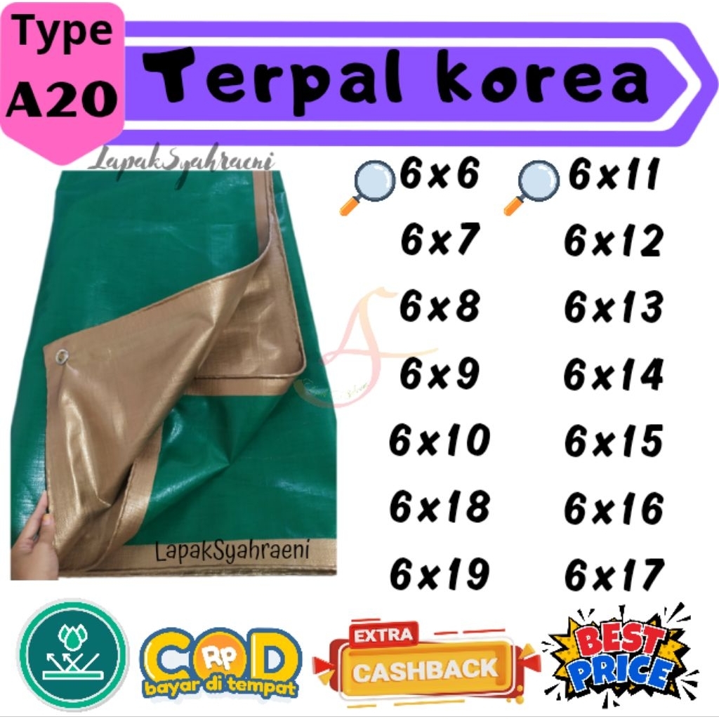 terpal plastik A20 UV 6x6 6x7 6x8 6x9 6x10 6x11 6x12 6x13 6x14 6x18 6x19 6x20 terpal korea waterproo