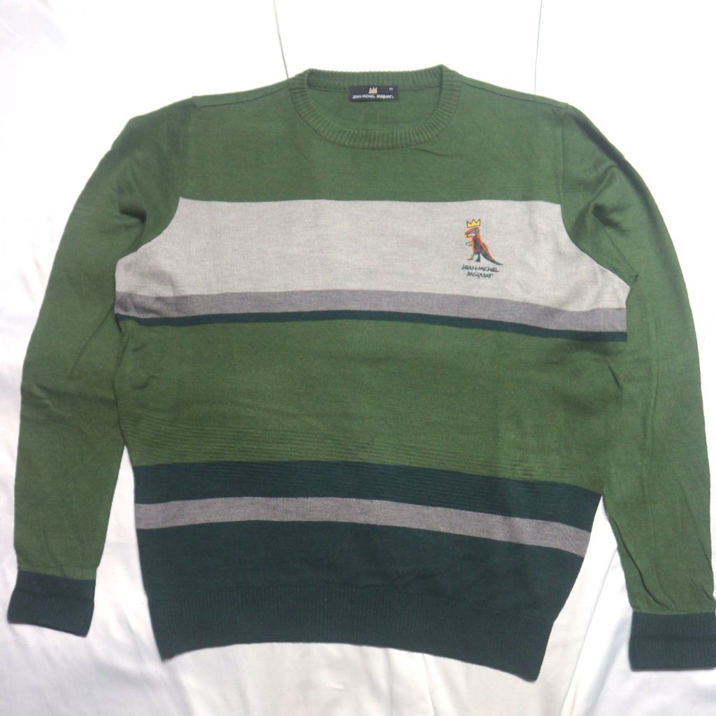 JEAN MICHEL BASQUIAT JMB Green  Salur Hijau Adem Tipis Dino Knitwear Sweater Sweatshirt Rajut Wool J