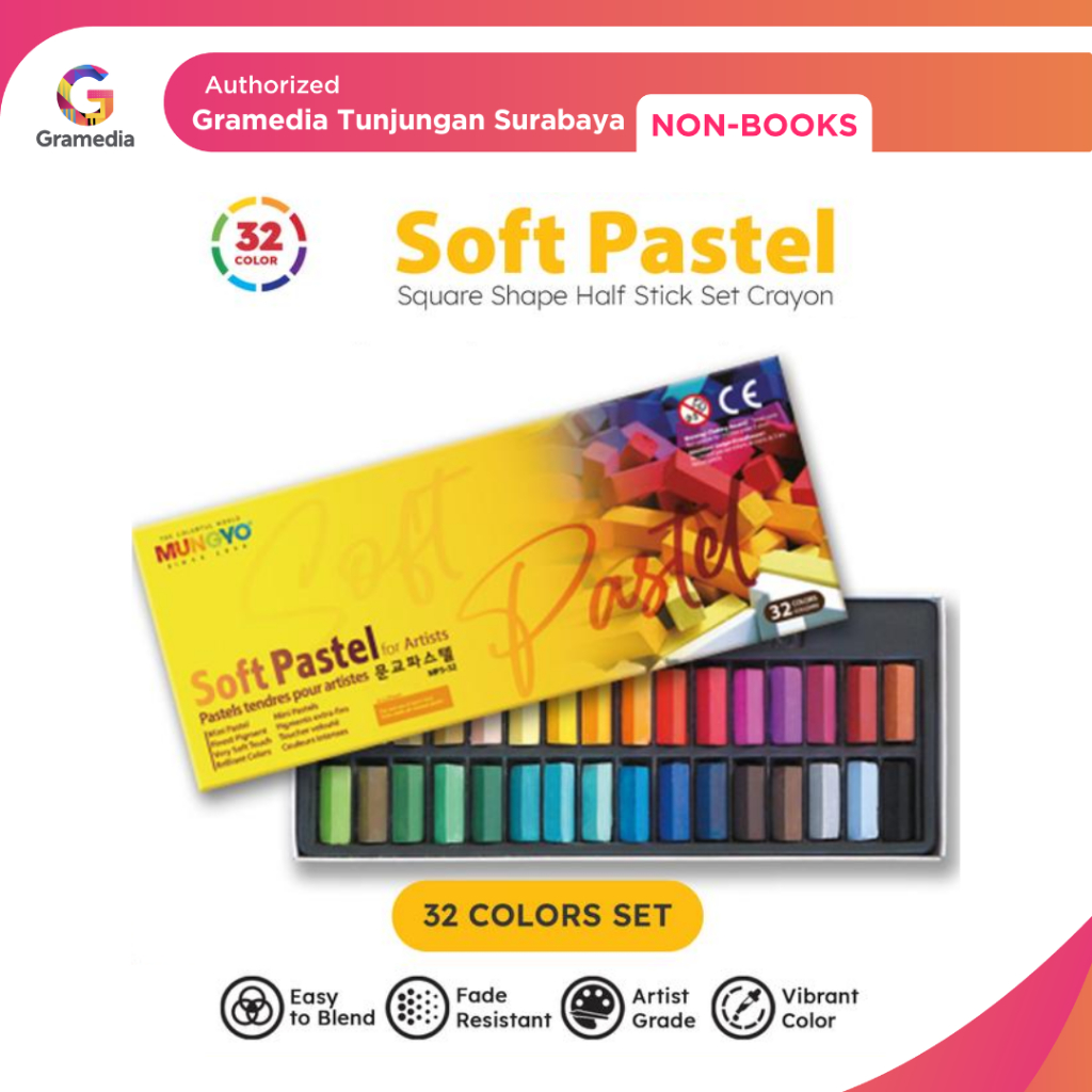 

Gramedia Tunjungan : Mungyo Soft Pastel Square Half Stick Set | Non-Toxic Dry Pastels Made in Korea - SET 32