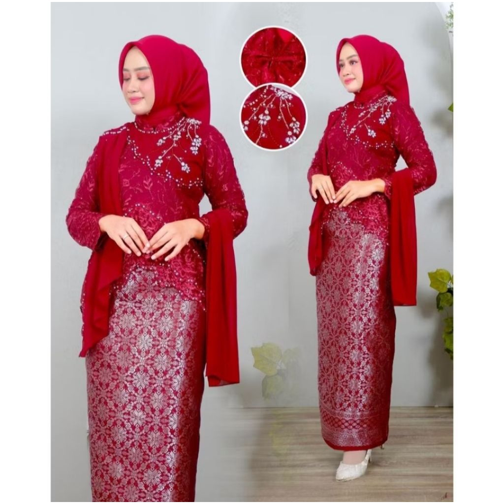 PROMO SETELAN BAJU KEBAYA MODERN MODEL NAMIRA PAYET TILLE MIX SERUTY SELENDANG MEWAH / KEBAYA WISUDA