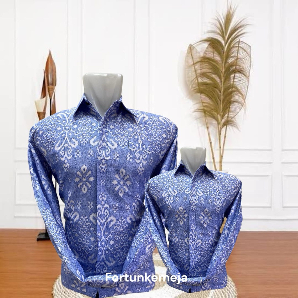 09 batik ayah&anak biru muda~seragam batik ayah anak lengan panjang lapis furing