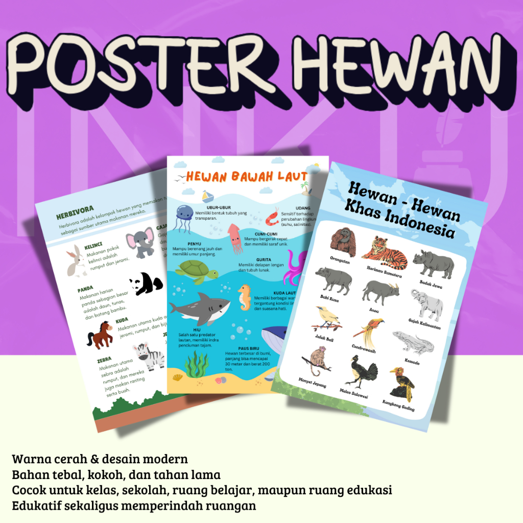 Poster Mengenal Hewan – Edukasi Anak TK/PAUD Full Color
