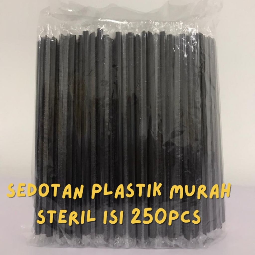 sedotan plastik 6mm x 20mm hitam bening isi 250pcs higienis
