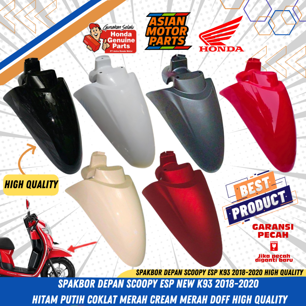 Spakbor depan Scoopy esp new k93 ring 12 donat 2017 2018 2019 hitam putih merah doff merah non ori