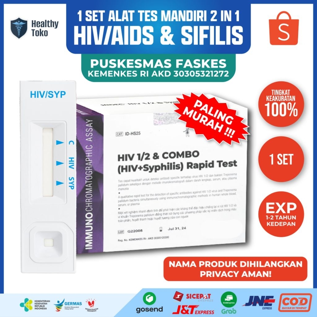 Alat Tes HIV AIDS & Sifilis 4.0 One Step Akurat 100% , 1 set 2 Pemeriksaan Standar RS Klinik MERK IN