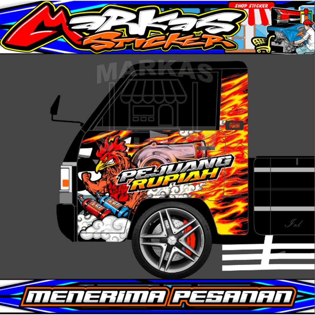 Stiker Decal Printing - Variasi Full Pintu Samping Pickup L300 - Sudah Kanan Kiri Desain Ayam Broile