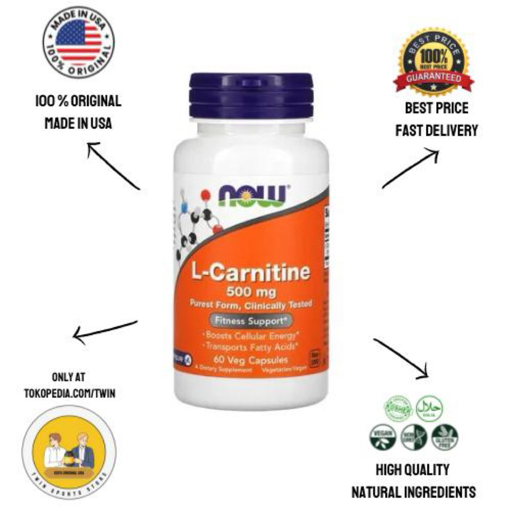 NOW Foods L-Carnitine L Carnitine Vitamin Energy 500mg 60 Veg Caps