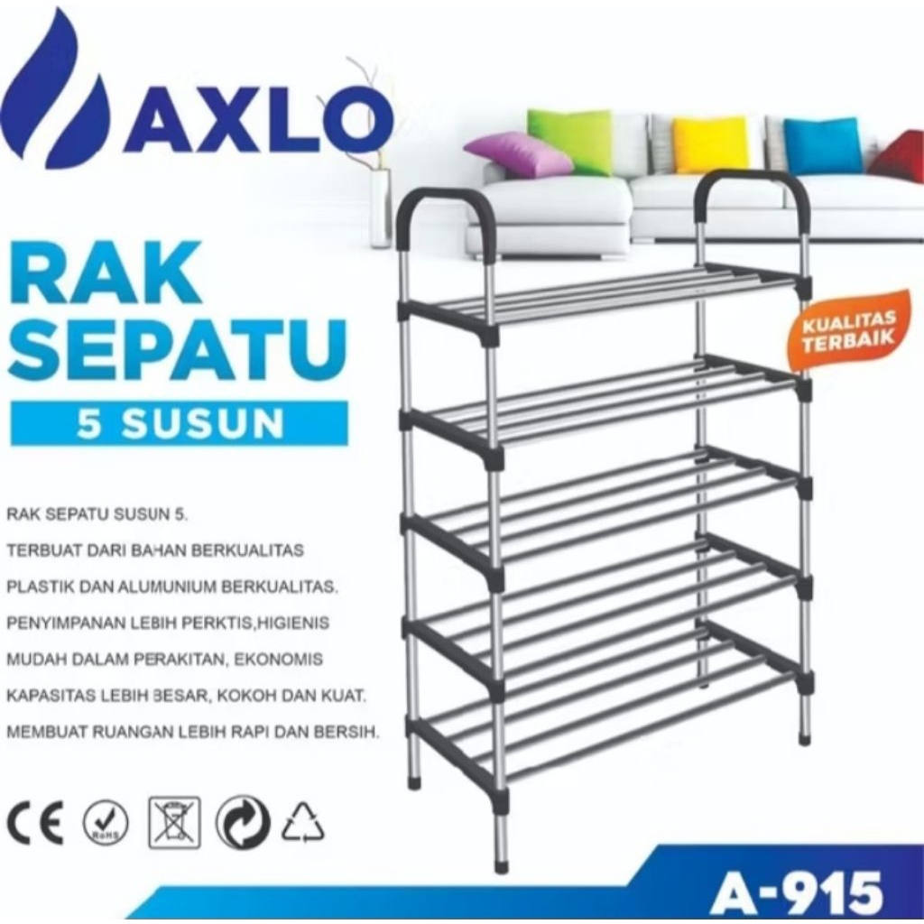 Rak Tempat Sepatu 5 Susun AXLO A-915 / Rak Sepatu Susun 5 Portable AXLO / Stainless dan Plastik
