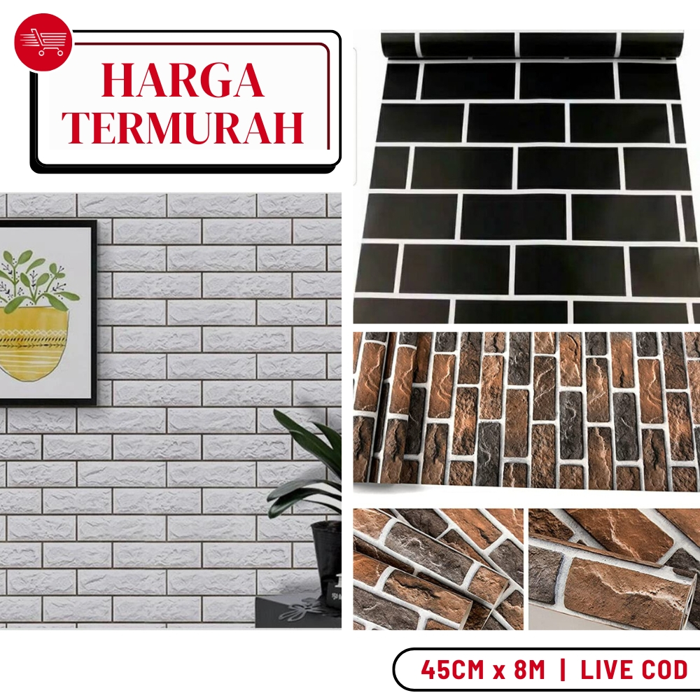 Live COD Wallpaper Dinding Motif Batu Bata Walpaper Bata Walpaper Dinding Bata 10 Meter