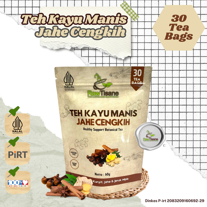

Raw Tisane Teh Kayu Manis Jahe dan Cengkih Teh Celup Rempah
